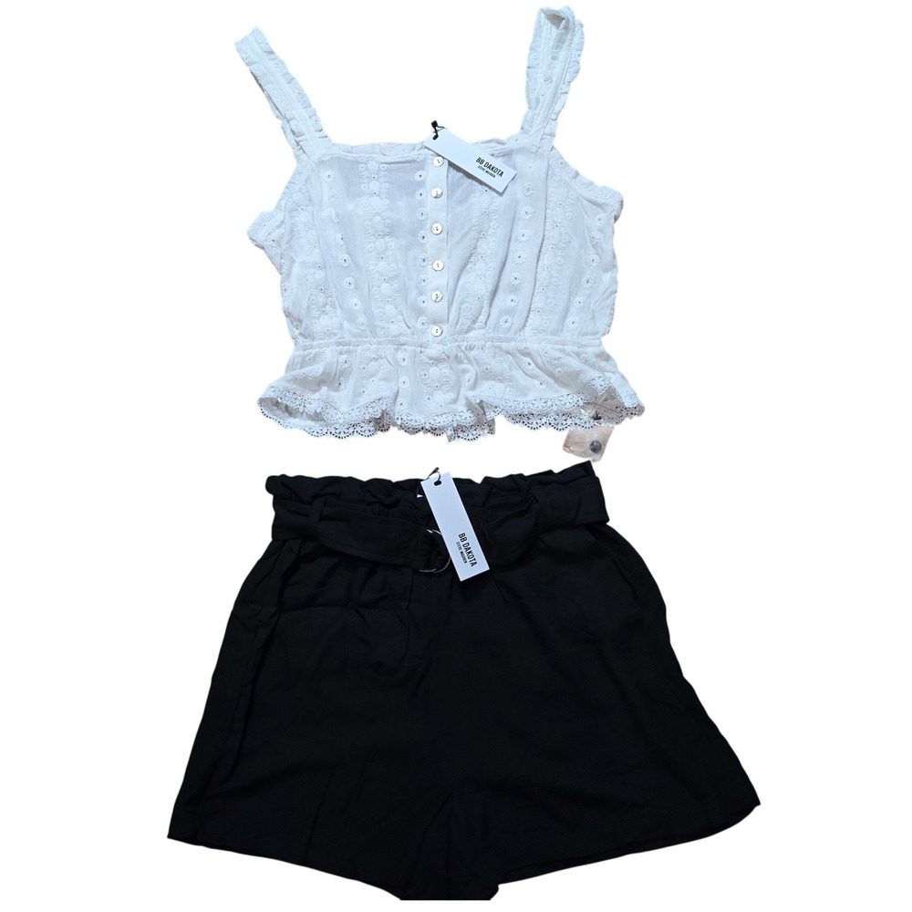 Steve Madden Bundle set NEW White‎ Peplum TankTop Small Black Paperbag Shorts XS